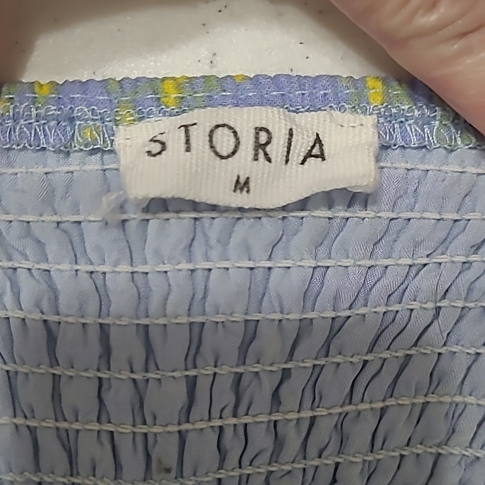 Storia Light Blue Sleeveless Sundress with Yellow Splatter Pattern size Medium - Picture 5 of 8
